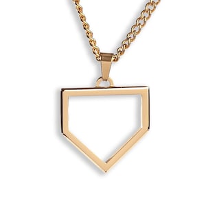Gold Home Plate Pendant and Chain Sports Jewelry Necklace