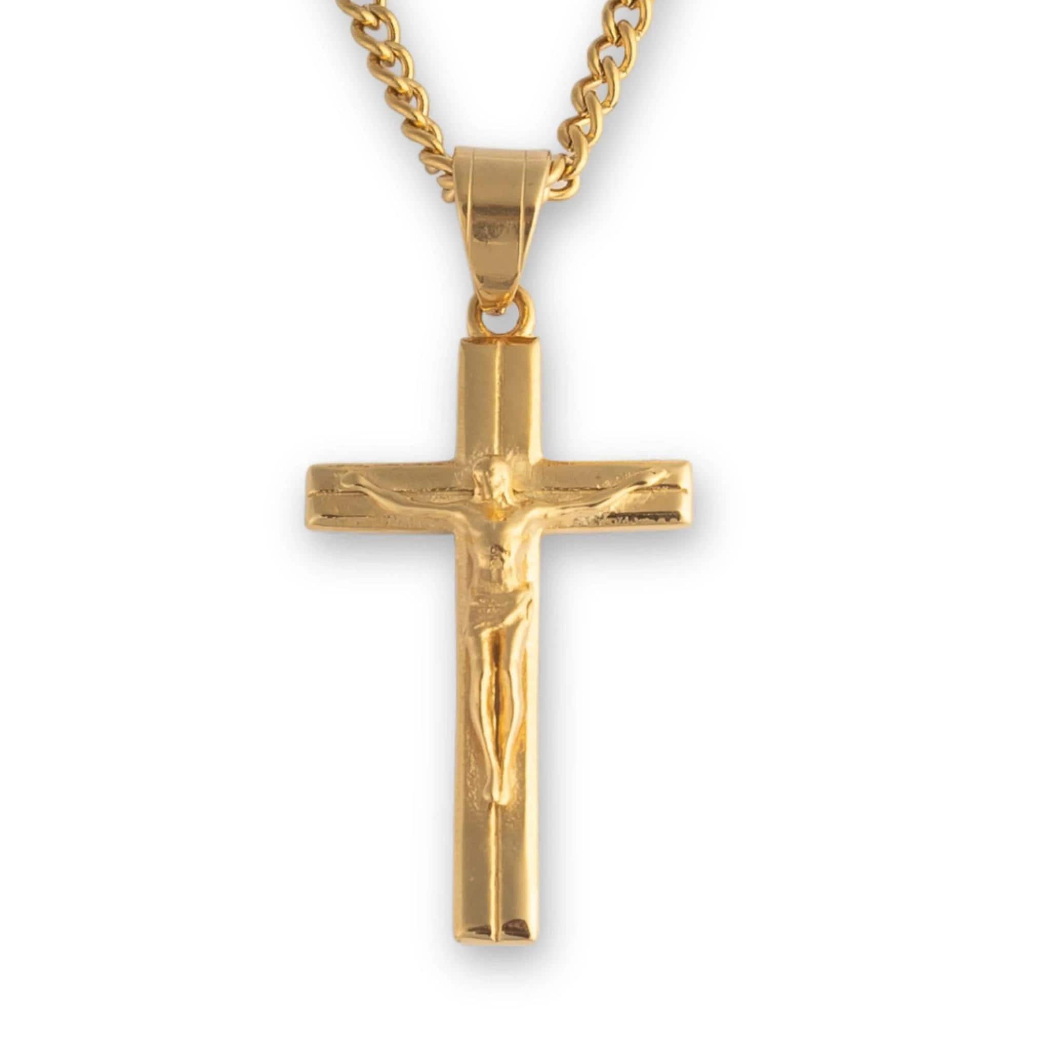 Crucifix 18K Gold Plated Necklace - 3mm Curb Chain - Jesus pendant - Faith Cross - Religious pendant