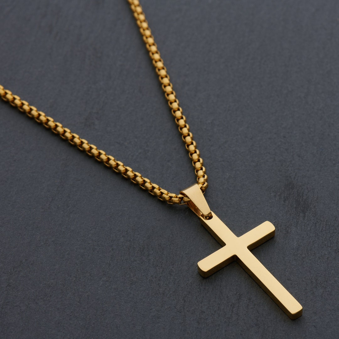 Cross Pendant for Men Mens Gold Cross Necklace Engraved - Etsy