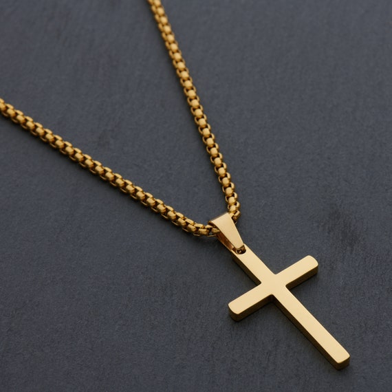 Cross Pendant for Men Mens Gold Cross Necklace Engraved | Etsy