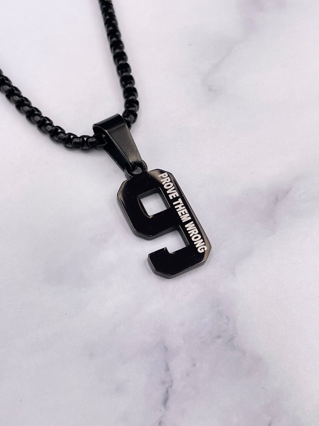 Custom Sports Number Necklace, Black Number Pendant With Engraving