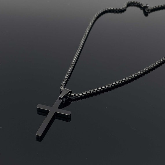 Mens Black And Gold Plated Stainless Steel Cross Pendant Necklace