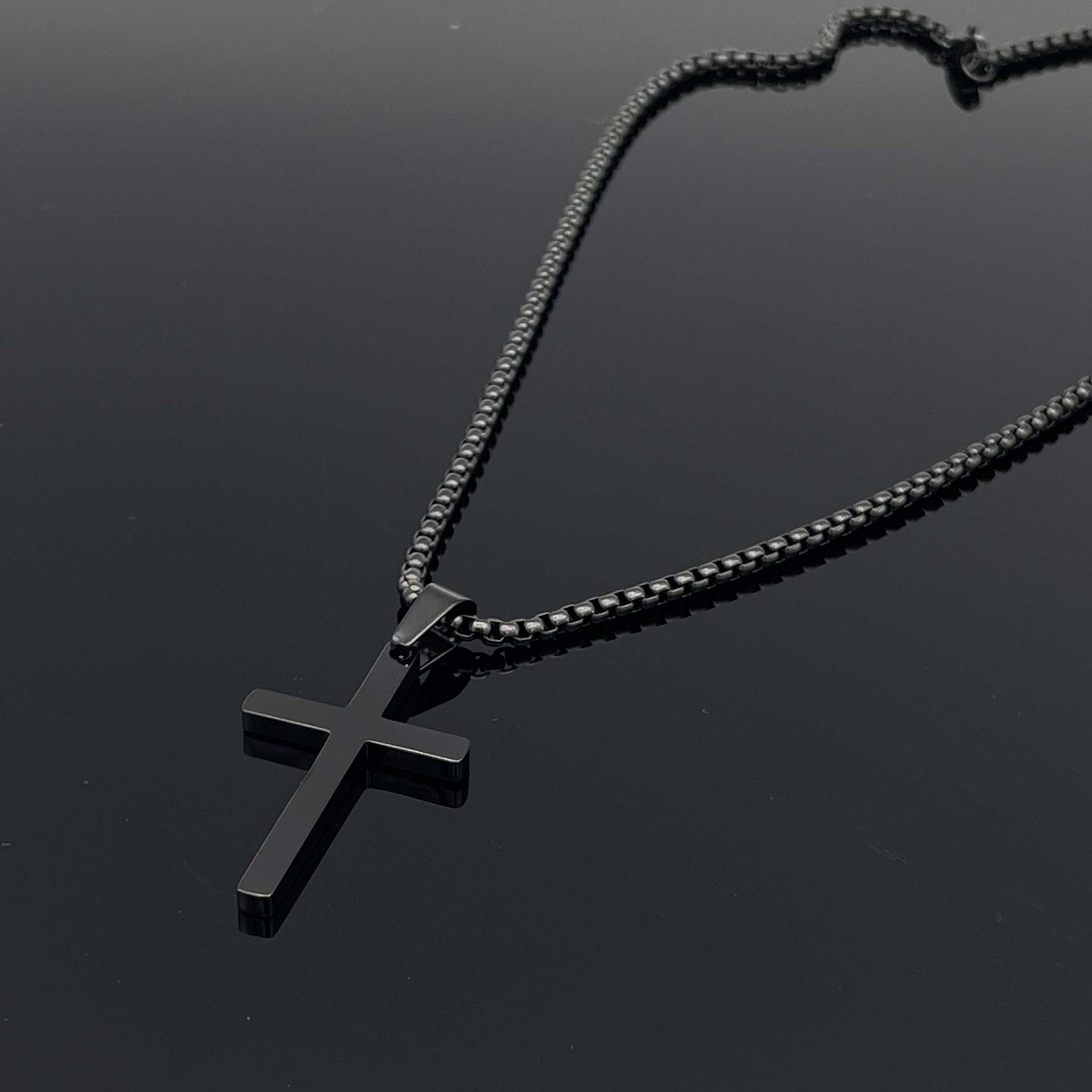 Romans 1:16 NOT ASHAMED Stainless Steel Engraved Black Cross Necklace –  North Arrow Shop