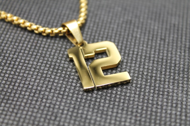 Gold Number 12 Stainless Steel Pendant and Chain Sports | Etsy