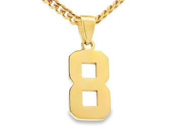Gold Number 8 Jersey Pendant – Stainless Steel Sports Necklace