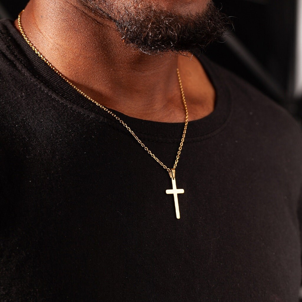 Gold cross pendant mens cheap engraved