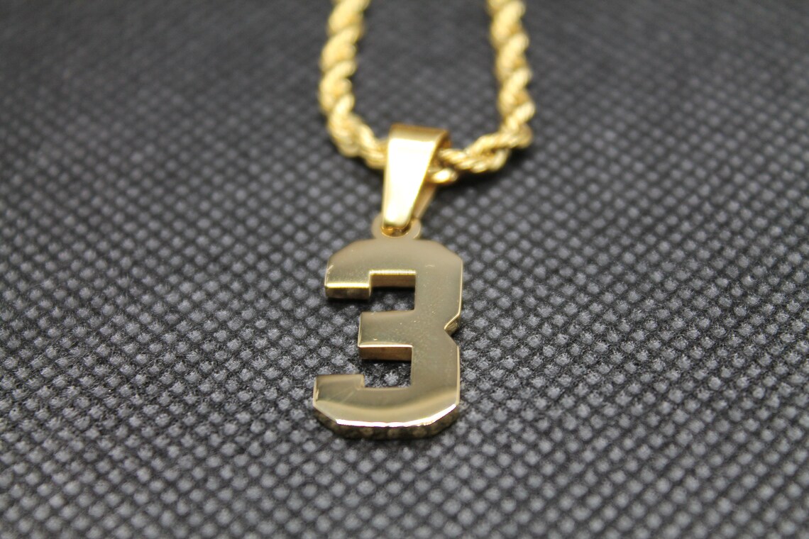 Number 3 Gold Pendant Number Chain Stainless Steel Etsy