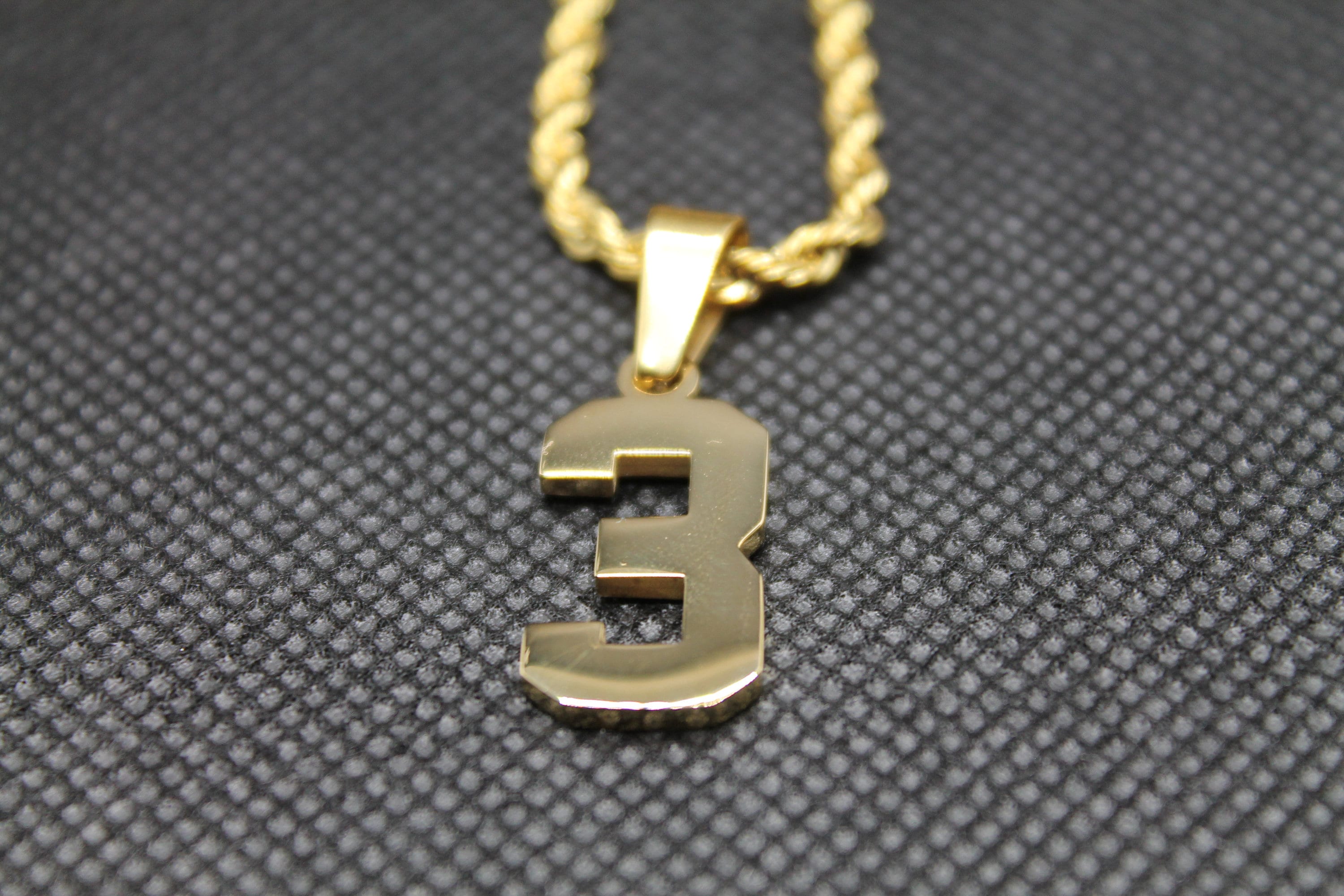 Number 3 Gold Pendant Number Chain Stainless Steel Etsy