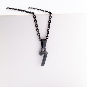 Black Number Charm Necklace: Stainless Steel Pendant, Cable Chain