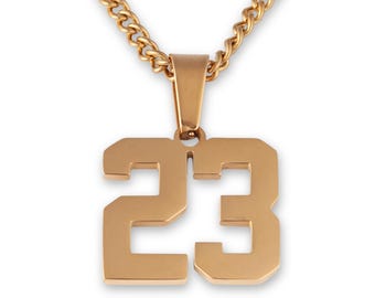 Gold Jersey Number Pendant: Stainless Steel Athlete Necklace - Pendant Necklaces - Sports pendants