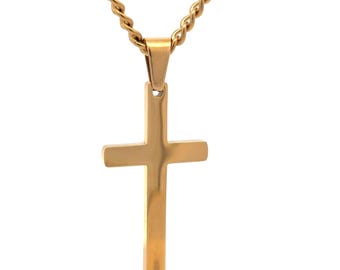 Mens Gold Cross Necklace: 18k Plated Stainless Steel Pendant