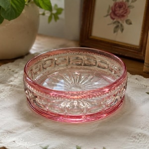 Vintage Tiffin Thumbprint Cranberry Ruby Candy Dish | Pink Depression Glass Bowl | Round Glass Trinket Dish | Mid Century Decor