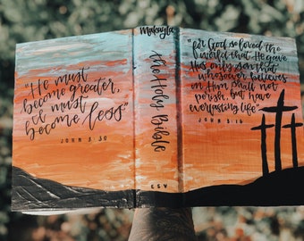 The Jaime Bible // Custom Hand Painted Bible // Sunset + Cross Silhouette Theme