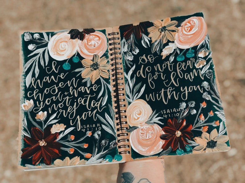 The Jeanette Bible Hand Painted Customizable Custom ESV Journaling Bible Floral image 4