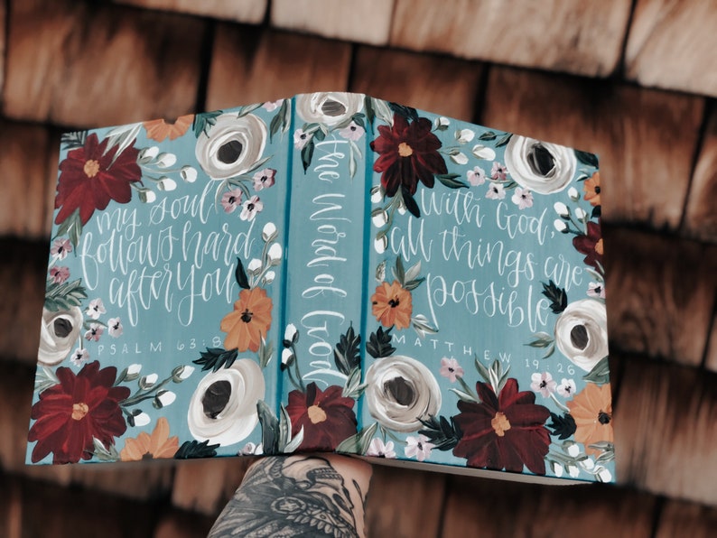 The Jeanette Bible Hand Painted Customizable Custom ESV Journaling Bible Floral image 3