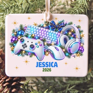 Personalized Gamer Christmas Ornament 2026 Custom Name Year Girl Gamer Gift PC Console Gaming Keepsake for Teens Women Boys Men Xmas Decor