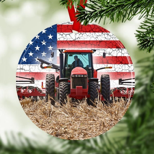Red Farm Tractor Christmas Ornament | Farming Christmas Ornament Xmas | Tractor Gift For Farmer