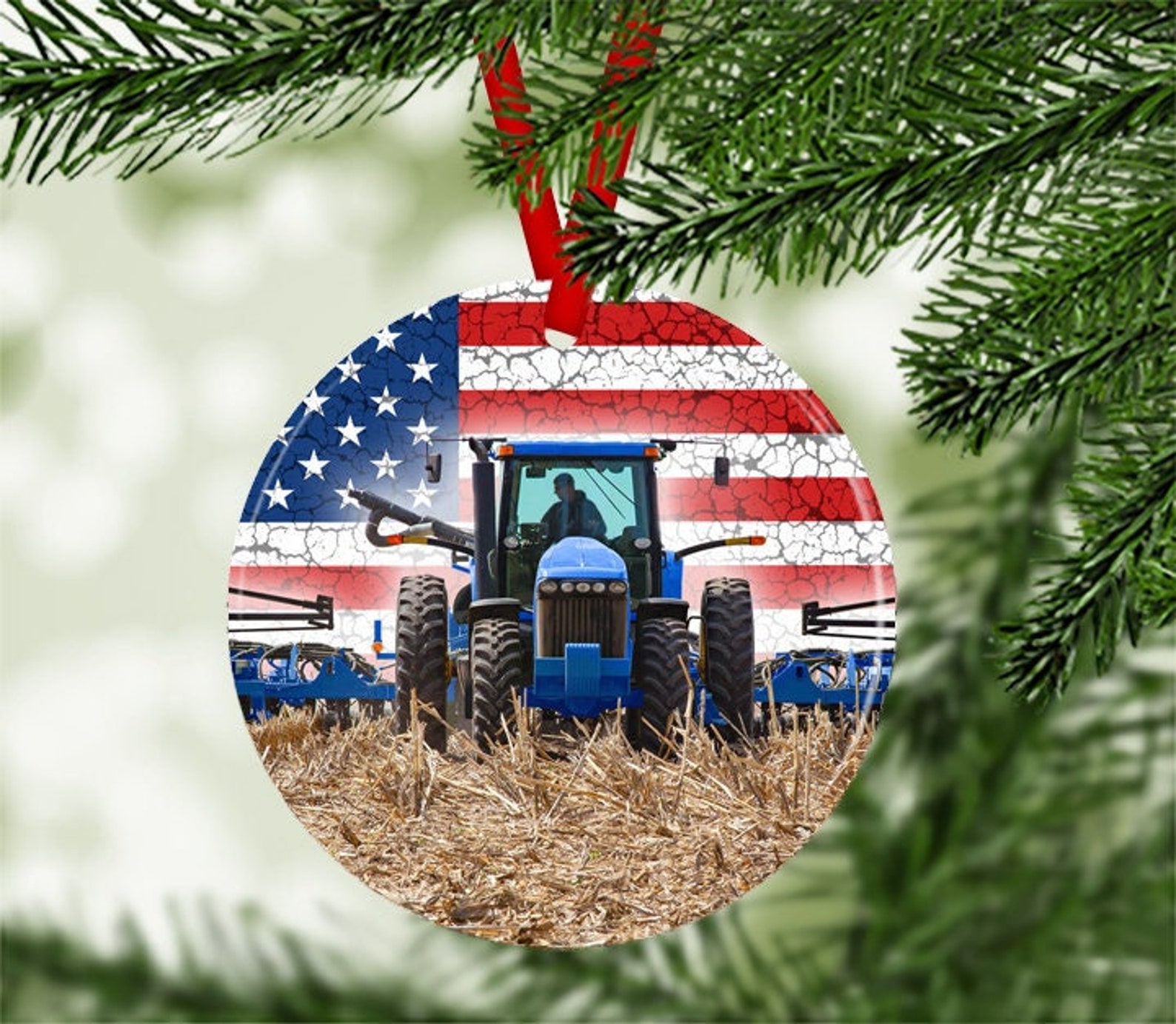 Blue Farm Tractor Christmas Ornament Farming Christmas Etsy