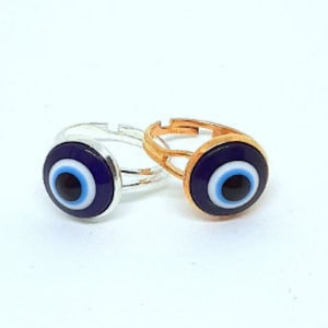 12mm Evil Eye &quot;V&quot; Adjustable Ring In Gold Or Silver (Made To Order)