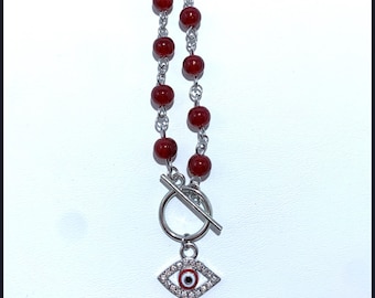 Crystal Red Evil Eye Charm Silver Bracelet
