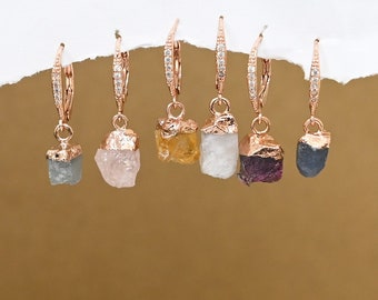 Gold Crystal Hoop Earrings  Raw Crystal Huggies Hoops December November Birthstone Huggies Jewelry Dainty Small Hoop Minimalist earrings 70