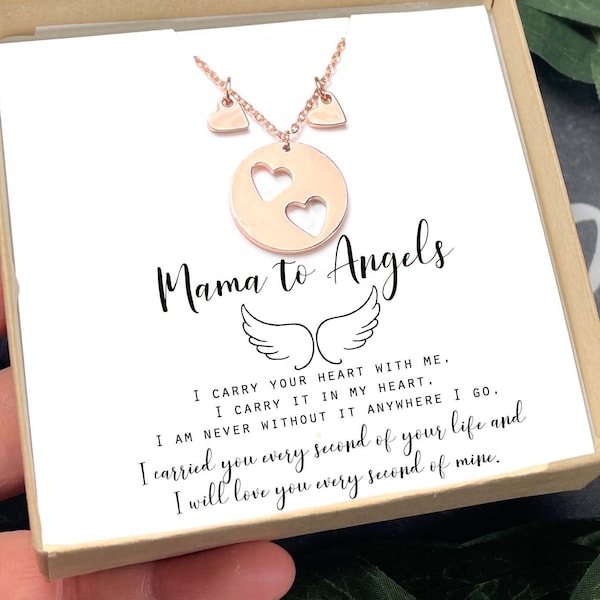 Mothers gift Twin Miscarriage Gift,hearts Necklace, Sympathy Gift, Memorial Jewelry,Condolence Gift, Pregnancy Loss of Baby,mama to 2 angels