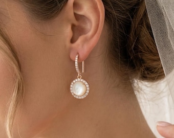 Pearl mother Drop Earrings,  Bridal Jewelry, Bridesmaid Gift Hypoallergenic