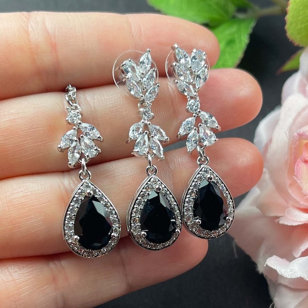 Custom black onyx  bridal jewelry earrings bracelet necklace bridesmaids gifts wedding jewelry set Black diamond bridal jewelry set P-SVINE