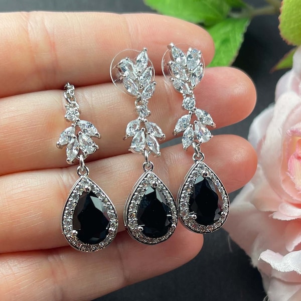 Custom black onyx  bridal jewelry earrings bracelet necklace bridesmaids gifts wedding jewelry set Black diamond bridal jewelry set Svine