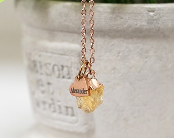 November birthstone citrine yellow Jewelry Raw Crystal Necklace Birth month jewelry birthday gift bridesmaid gifts RN