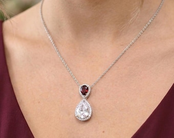 Burgundy Garnet and Crystal Bridal Necklace – Bridesmaid  gift bridal wedding jewelry Prom