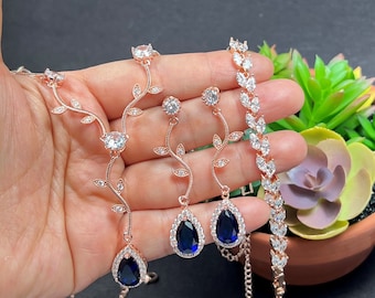 NAVY BLUE dark sapphire blue Christmas gift jewelry set dark blue gift for her coworker wife boss bridesmaid gifts rose gold pink gold L22