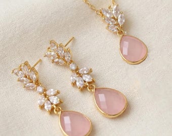 Opal pink might pink blush pink Wedding Jewelry Bridesmaid Earrings Prom graduation Bridal Earrings bridesmaid gift set SVine