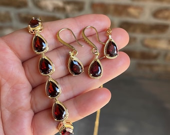 Garnet Jewelry Set - Etsy