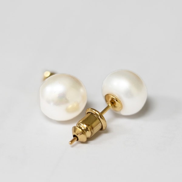 fresh water pearl earring studs 8 mm AAA genuine Real pearl stud earrings Gold pearl studs Bridesmaid earrings Birthday gift