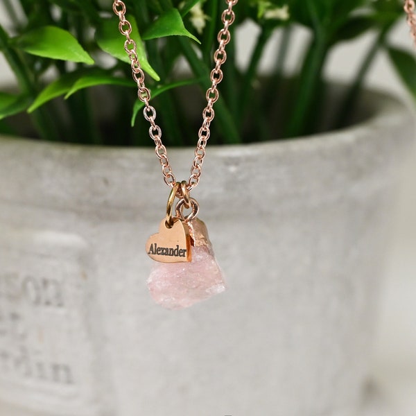 Personalized custom name raw crystal rose quartz gemstone Necklace gift for her grandma daughter niece aunt cousin grandma grandmother RN