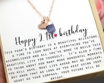 21st Birthday Gift Necklace Personalized Birthday Gift for Her Happy 21 Birthday Gift Initial Necklace Gift for Woman Letter Necklace P-RAW
