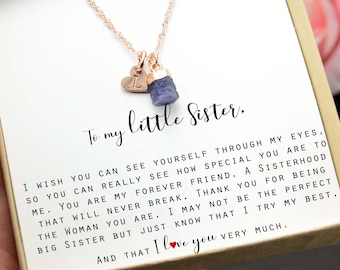 Mother's day gift for Little Sister Necklace sap mom mother godmother aunt mothers day Gift for bonus Sister personalize name raw birthstone