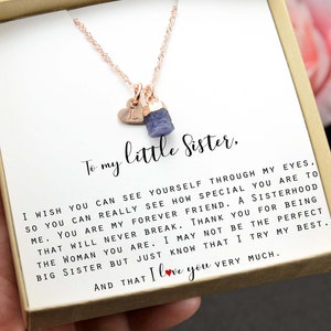 Gift for Sister personalize name raw birthstone Little Sister Necklace Birthday Gift for Little Sister unique jewelry September sapphire SAP
