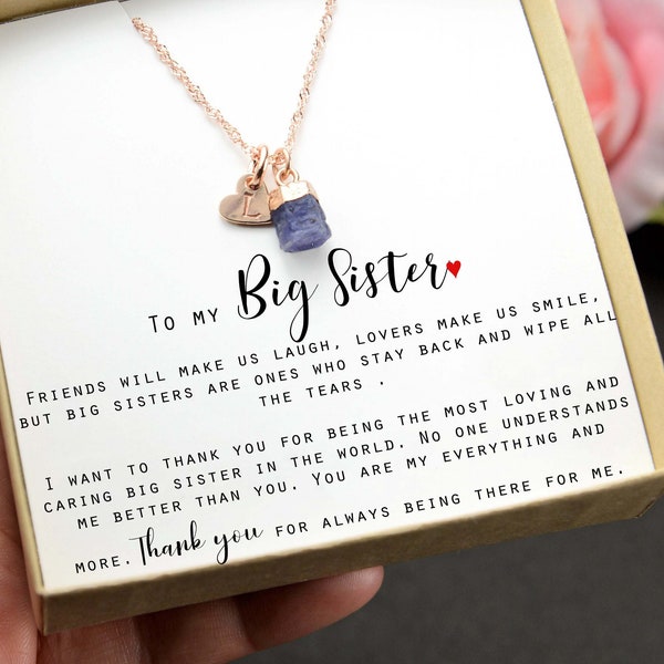 Big Sister Necklace Gift Sister Gifts Birthday Gift wedding Jewelry Custom birthstone Initial Necklace September birthstone sapphire SAP