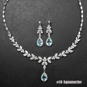 Aquamarine blue something blue Bridal Necklace Set, blue Teardrop Wedding Earrings , Gold Jewelry Set ,prom  ,Graduation Gift