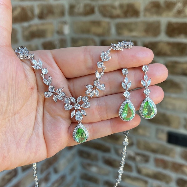 Peridot green ,light green ,mint green silver , Wedding Jewelry Set, bridesmaid gifts set silver ,Custom color  ,mother of the bride