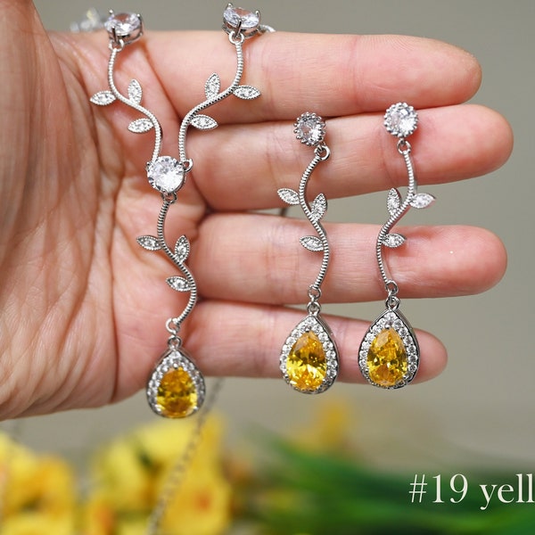 Yellow  #19  prom graduation jewelry gift for her mom mother Bridal  Wedding Necklace Earrings Bracelet  bridesmaid gifts L22