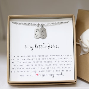 Little Sister Necklace Gift Sister Gifts Little Sister Birthday Gift for Little Sister Jewelry Gift for Sister Custom name birth flower Bar