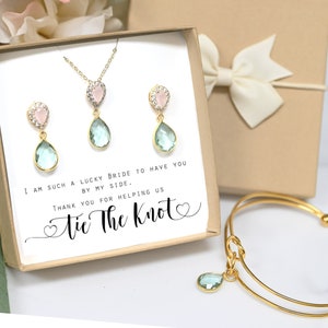 Light green mint green blush pink gold Earrings necklace bracelet Bridesmaid gifts Jewelry Rose Gold pink Bridal jewelry Bridesmaid gift set