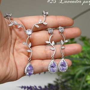 Lavender purple light purple Mother bride groom maid matron of honor Bridal jewelry Wedding Necklace Earrings Bracelet bridesmaid gifts L22