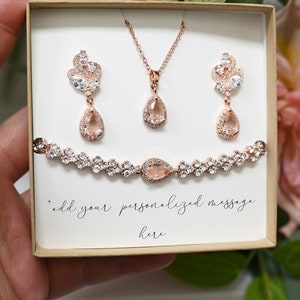 Gift for her bridesmaid gifts champagne pink earrings necklace bracelet quince Quinceanera Sweet 16 Gifts prom graduation  jewelry set s12