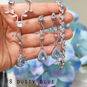 Dusty blue #8 light blue pale blue Bridesmaid gift jewelry Bridal Earrings Necklace bracelet Wedding  bridesmaid gifts set silver prom L22