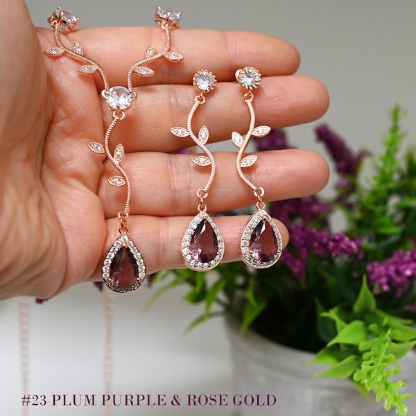 Plum purple #23  Bridal jewelry  Wedding Necklace Earrings Bracelet SET bridesmaid gifts jewelry Deep Purple Plum Wedding Jewelry set L22