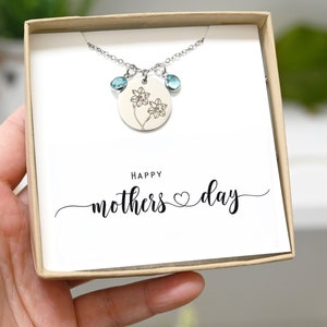 Mother's day gift mom mother grandma Combined Birth Month Flower Bouquet Necklace,  Mothers Jewelry Gift, Best Friend, Birthday Present dc